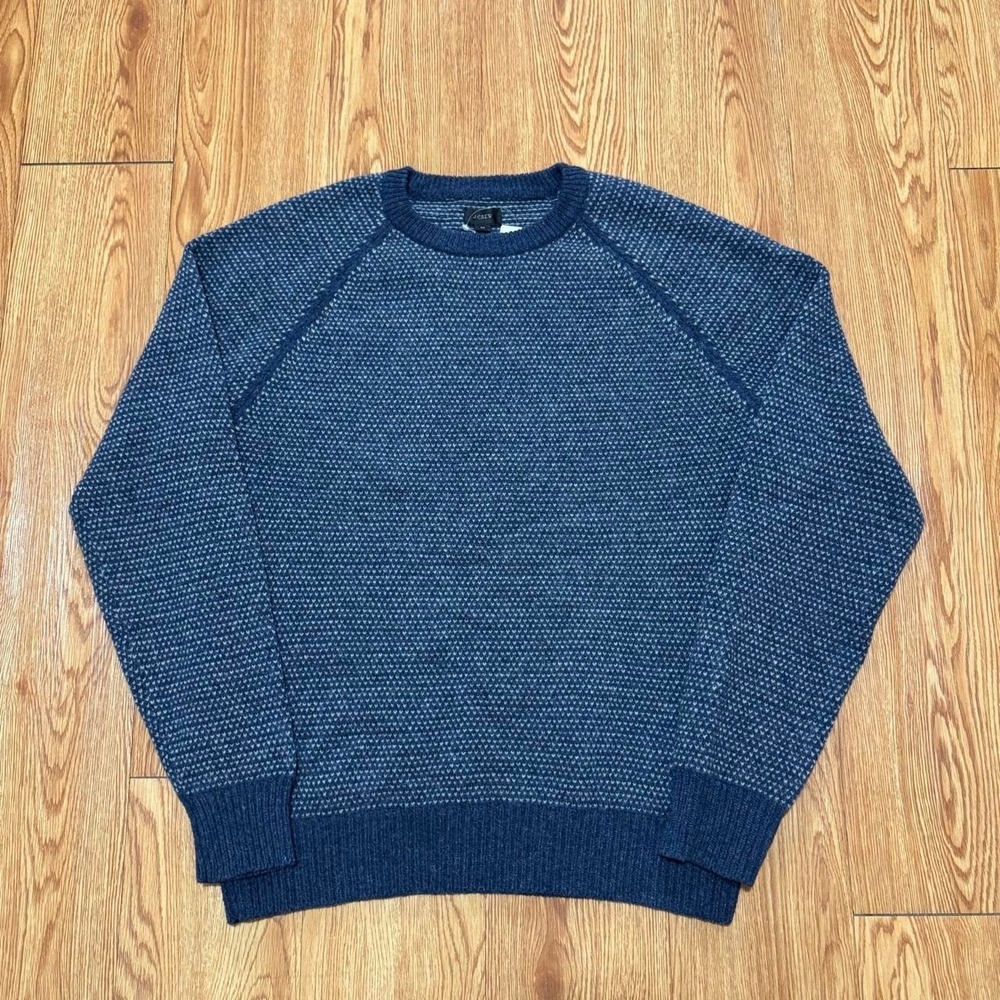 J Crew Men's Sweater Medium Birdseye Lambs Wool Blue Grandpa Preppy NEW